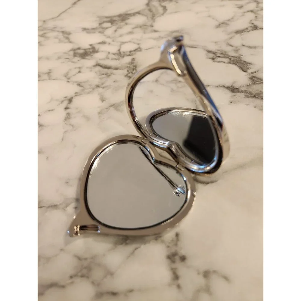 Things Remembered Heart Shaped Silver Compact Mirror With Crystal Accent